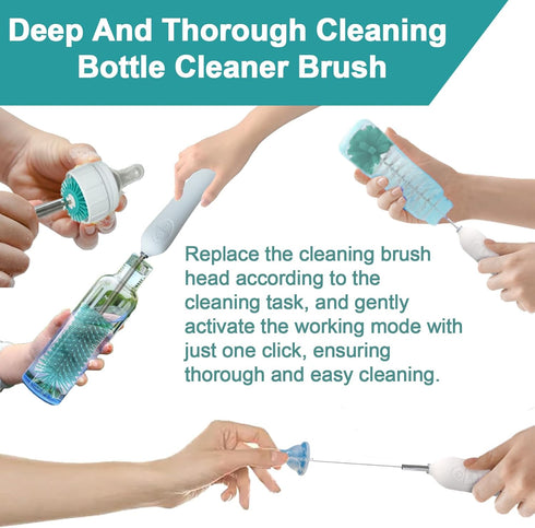Electric Baby Bottle Brush With Holder, Stainless Steel Automatic Cleaner With Extension Handle, Sponge, Silicone Water