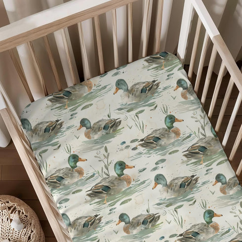 KuphiL10C Cute Ducks Pattern Baby Sheets for Crib, Unisex Mallard Ducks Leaves Nursery