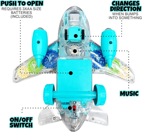 ArtCreativity Light Up Airplane Toy for Kids, 1PC, Bump and Go with Colorful Gears, Music, LED Effects, Ages 1-3
