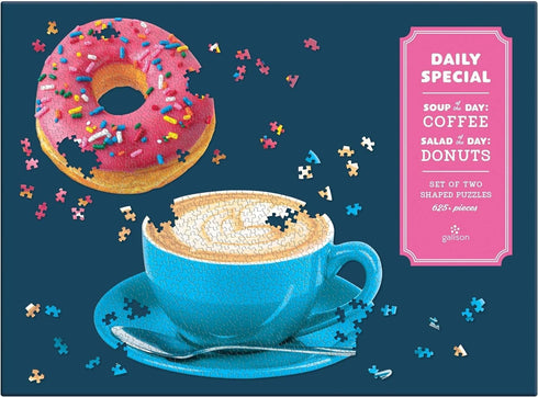 Galison Daily Special 2-in-1 Shaped Puzzle Set, 625 Pieces Total – Two Puzzles Featuring a Donut and Coffee