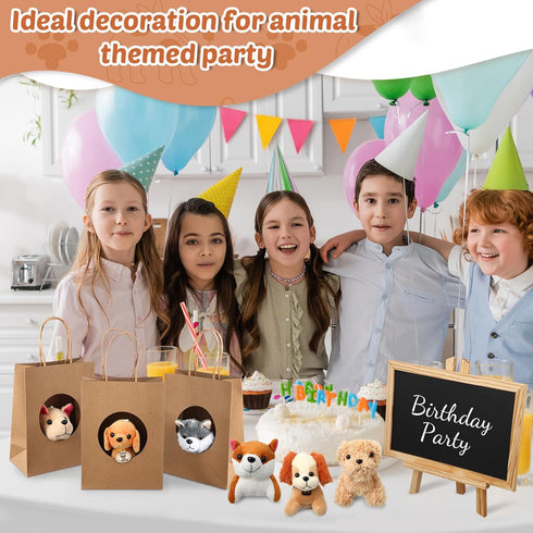 36 Pcs Mini Plush Toy Stuffed Animals Set with 10 White Fence, 12 Gift Bags, Chalkboard Signs for Birthday Party