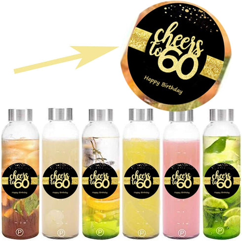Sumerk 48 PCS Cheers to 60 Large Bottle Stickers, 60th Birthday Card Seals, 2 INCHES Round Happy Birthday Party Favors