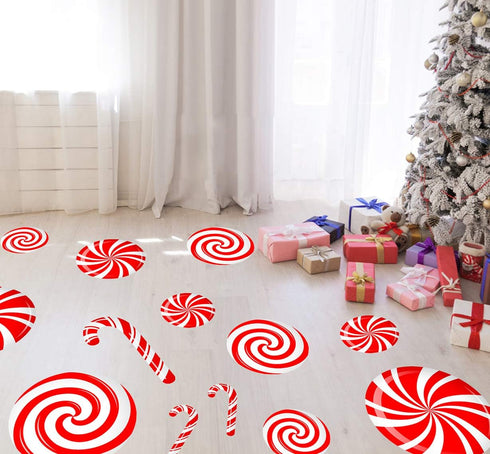 CIOEY Peppermint Floor Decals, 24 Large Stickers for Christmas Candy Land Party Decorations, Red and White