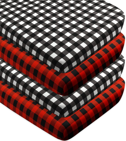 FIGEPO 4 Pack Buffalo Check Plaid Neutral Unisex Fitted Baby Crib Sheets Set