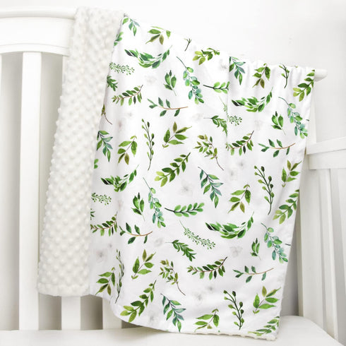 BORITAR Floral Leaf Baby Blanket - Super Soft Double Layer Minky with Dotted Backing, 30 x 40 Inch for Nursery