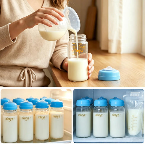Set, 4 Pack 10oz, Matyz Glass Breastmilk Storage Compatible with Spectra Medela Philips Avent Pumps, Wide-Mouth