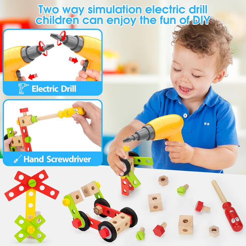 Set 3 4 5 44 Kids Tool Toy with Drill, Stem Montessori Toys for Years Old Boy Girl, Pcs Wooden Toddler Tool Kits Inc