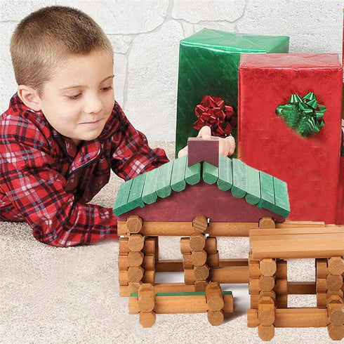 90 Set 3 4 5 6 Joqutoys Pcs Wood Building Blocks Toy for Toddlers, Classic Wooden Cabin Log Preschool Education Toy
