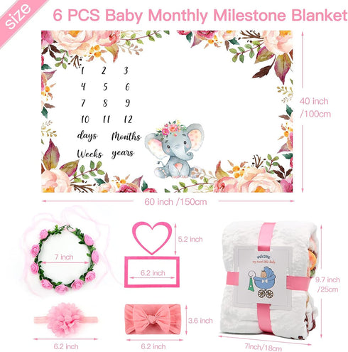 SPOKKI 6 PCS Baby Monthly Milestone Blanket Girl, 60''x40''Fleece Monthly Blanket Newborn with Headband for Photography Background Prop and Mom Nursery Shower Gift (Pink) by SPOKKI