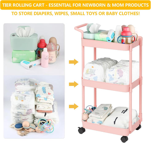 Volnamal Diaper Caddy - Plastic Diaper Organizer for Nursery Essentials, Baby Organizers and Storage, Movable Cart
