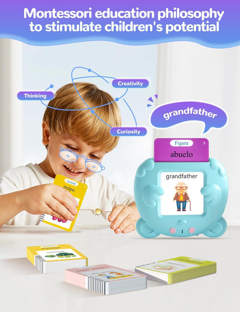 Spanish & English Talking Flash Cards for Toddlers 2-4 Years Old Bilingual Learning Toys