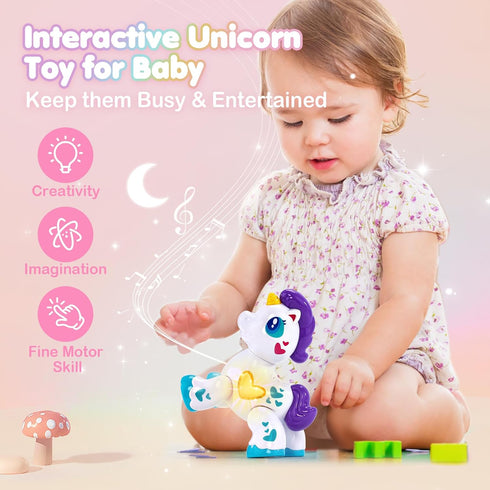 hahaland Toys for 1 Year Old Girl Toddler Girl Toys Unicorn Musical Light up Baby Girls, Interactive Travel One Year Old Girl Christmas Stocking Stuffers