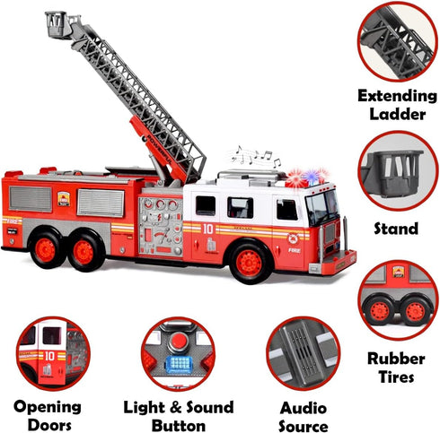 14" Liberty Imports RC Fire Truck - Big Remote Control Toy Fire Truck - Rescue Fire Engine with Flashing Lights