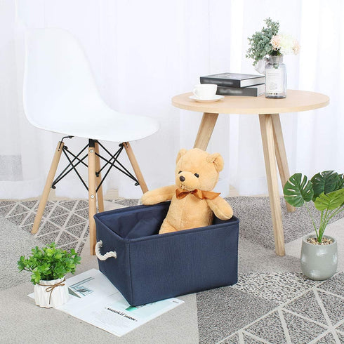 uxcell Dark Blue Medium Fabric Storage Basket with Dual Handles, Collapsible Storage Bins for Toys Laundry Clothes