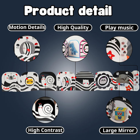 High Contrast Baby Toys with Mirror - Soothing Musical Toy for Newborns 0-12 Months, Brain Development Activities