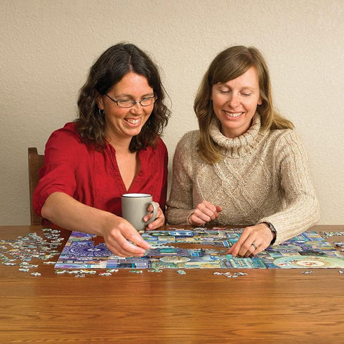 Cobble Hill 1000 Piece Puzzle - Rainbow Collection: Blue with Sample Poster Included