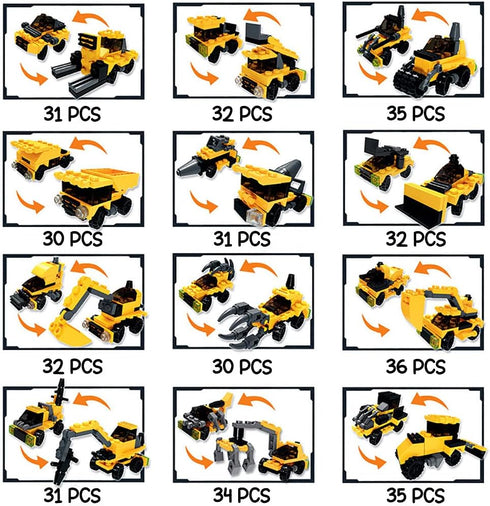 WODMAZ 24 Packs Construction Vehicles Building Blocks for Kids, Mini Cars Sets for Birthday Party Favors
