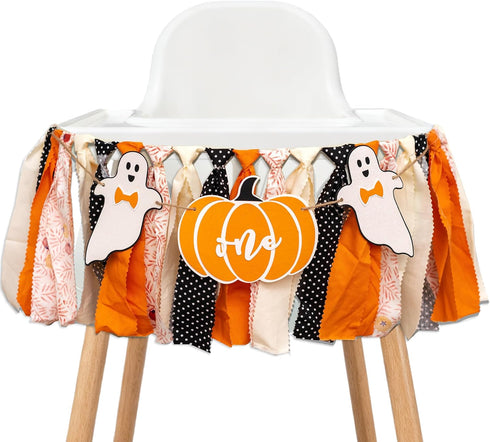 Pumpkin Spooky One High Chair Banner - Halloween Ghost 1st Birthday Highchair