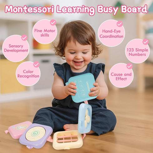 GRESEESM 1 1-3, 1st Montessori Toys for Year Old Girls Gifts, Toddler Busy Board, Baby Learning Travel Sensory Toys