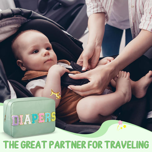 Geetery Portable Small Diaper Caddy Bag Chenille Letter Diaper Holder Wipes Travel Organizer Pouch Baby Newborn