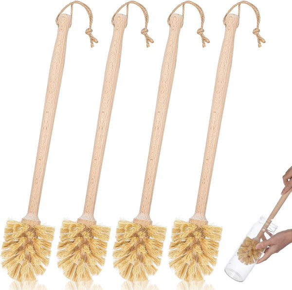 Kifmurase 4PCS Bottle Brush Cleaner, Natural Wood Dish Scrub Brush with Sisal Bristles