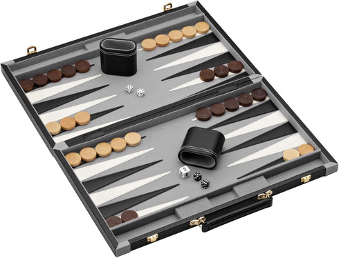 Pennsylvania Ave Backgammon Board Game Set, Mainstreet Classics by GLD Products, Black/White/Wood/Gry, 16-20 inches