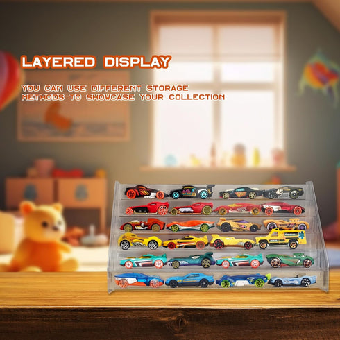 Monciysn 2 Pack 7 Toy Cars Display Shelf for Hot Wheels, Clear Layers Toy Cars Display Case Storage Organizer