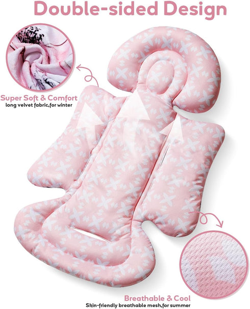 3 2-in-1 BOMOLOUR Infant Car Seat Insert, Enlarged Head Support for Baby Carseat, Reversible Newborn Insert with Strap