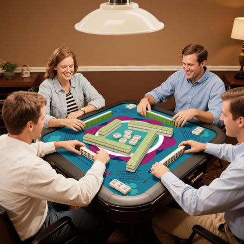Newoh 32x32 Inch Mahjong Mat for Table, Neoprene Mahjong Table Cover with Rules, Non-Slip & Noise Reduction Portable