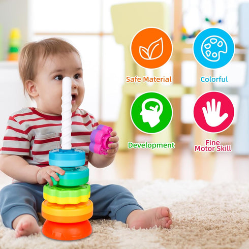 Spinning Stacking Toys for Babies 12+ Months, Montessori Ring Stacker for Toddlers, Educational Learning Toys