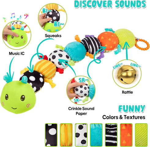TOHIBEE Baby Sensory Toy + Baby Stuffed Musical Caterpillar