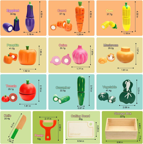 Set Set Wooden Play Food for Toddlers Toys Pretend Play Kitchen Accessories Veggies Cutting for Kids Gift for Boys