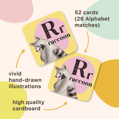 Alphabet Animals Matching Game for Kids, 52 Memory Cards Board Game for Ages 3+ to Develop Concentration Skills
