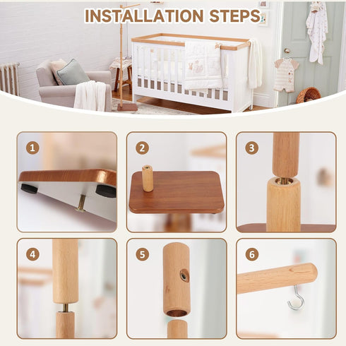 65 Inch 100% 35 Floor-Standing Crib Mobile Arm with Music Box - Mobile Arm for Crib - Beech Wood - Crib Mobile Motor