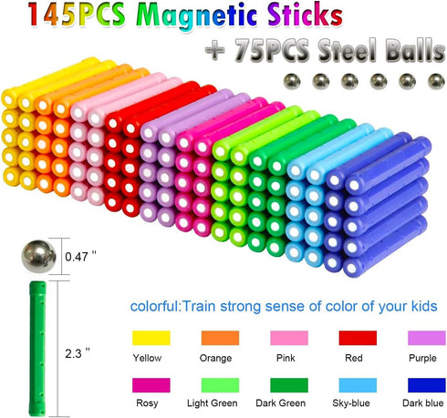 Funifinds 220PCS Set, 3D Magnetic Building Sticks Blocks, Magnet Educational Toys Magnetic Sticks Stacking Toys STEM