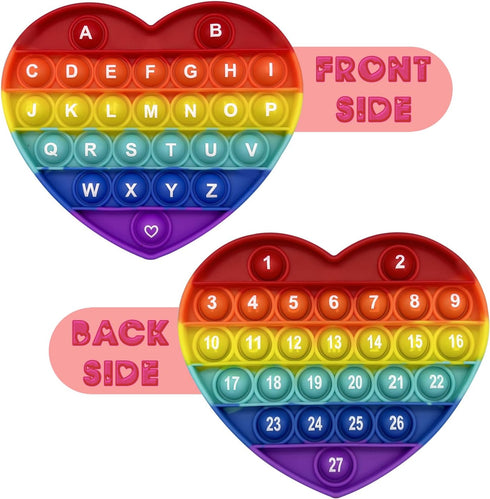 PETBSNVB Rainbow Heart Shaped Pop Bubble Valentines Fidget Toy with Letters and