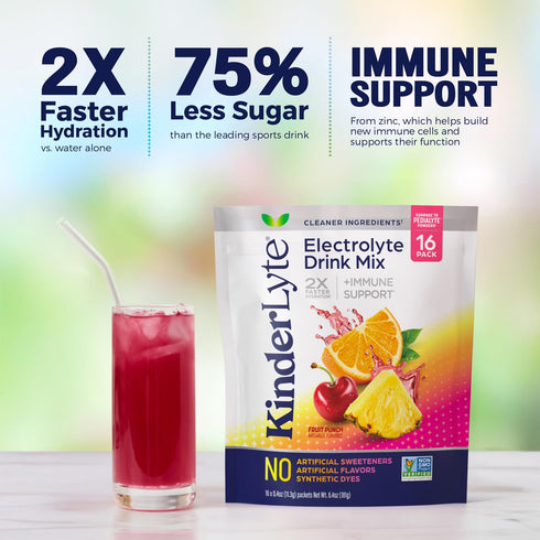 Kinderlyte Electrolyte Powder for Kids and Adults - Drink Mix Hydration Packets (Fruit Punch, 16 Count)
