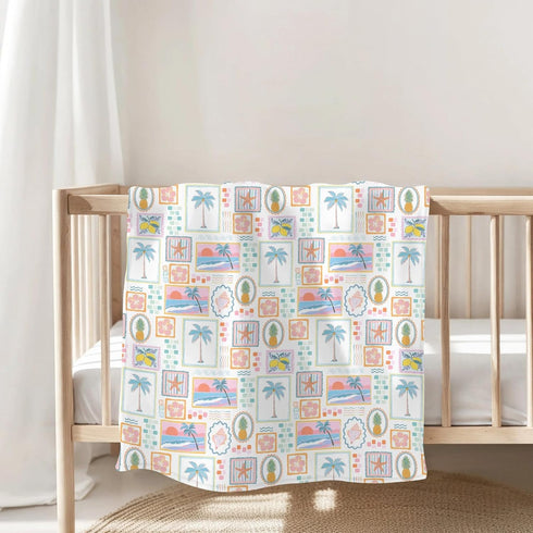 Summer 60x80 Colorful Beach Patchwork Baby Blankets for Girl Bright Seashells Girly Soft Flannel Nursery Bed Blanket