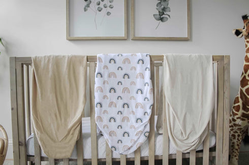 3 Set 100% Set 28x52x9 NODNAL CO. Fitted Crib Sheets Rainbow & Solid Colors - Oeko-TEX Cotton for Baby Girl/Boy Nursery
