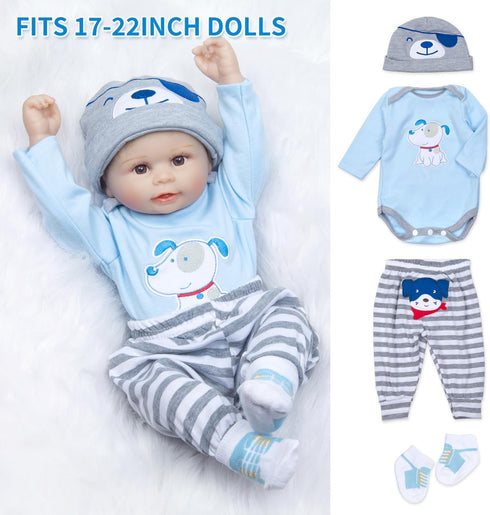 9 Set 17-22 Inch Sets Pieces Reborn Baby Doll Clothes Blue Dog Doll Accessories for Reborn Baby Doll Clothing Gift