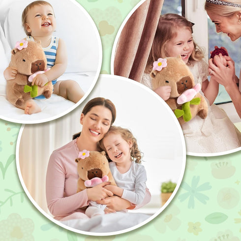 Aniamls 11 inch CHDBLOCK Flower Capybara Plush, Cute Capybara Plush Pillow Kawaii Flower Stuffed Capybara Plushies Toys