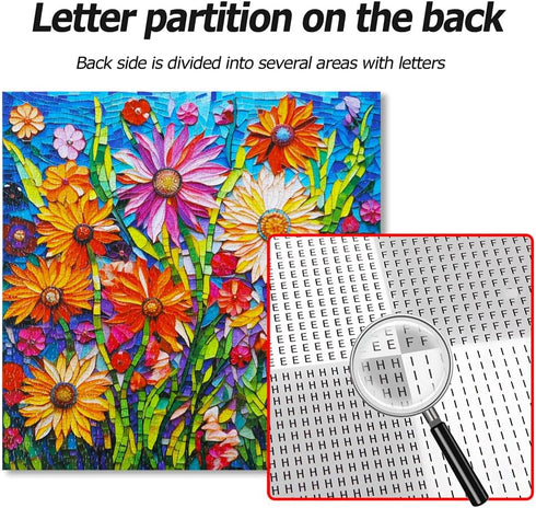 Bgraamiens 1000 Pieces Puzzle - Mosaic Art Flowers - Stained Glass Art Puzzle with Flowers, Impossible Color Challenge