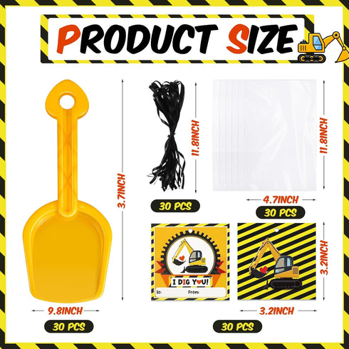30 Set Capoda Construction Theme Plastic Shovel with Clear Cellophane Bag Construction Theme I Dig You Cards and Ropes