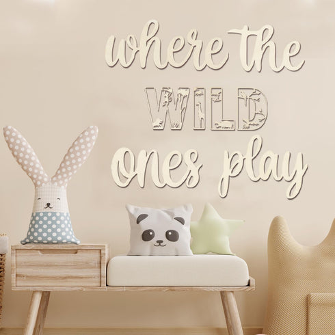 Where The Wild Ones Play Sign Wooden Playroom Wall Decor, Large Wood Wall Art Decoration for Boys Girls Toy Room