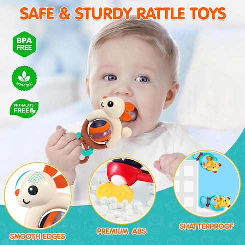 6-12 Set 3 6 7 9 12-18 2-in-1 Baby Toys Months Infant Toy of High Chair Suction Cup Rattle Teething Toys for Babies