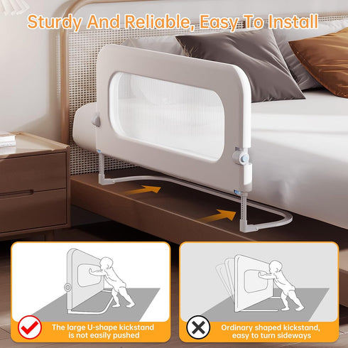 48in Baby Bed Guard Rail for Toddler - Adjustable Heights, Swing Down Bedrail, Extra Tall Child Safety Side Railing