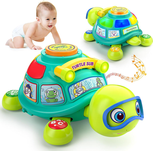 ToddlerCley Musical Turtle Baby Toys 6-12 Months, Bilingual Educational Crawling Toys 7