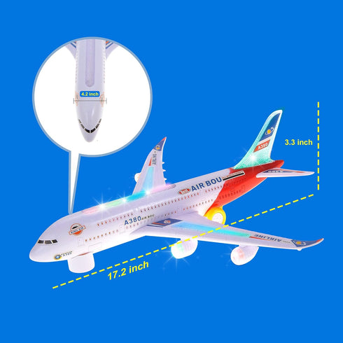 PowerTRC Kids Airplane Toys, Bump & Go Action Airplane with LED Light and Music, Gift for Boys Girls Ages 3-12