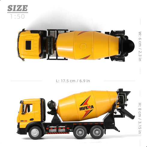 1:50 Concrete Mixer Truck, Metal Scale Diecast Realistic Construction Trucks Toy with Rotating Drum for Boys Indoor