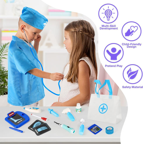 IVENRXIU 17 Set 3-5, Doctor Kit for Kids, Pcs Medical Play with Bag and Dress Up Costume for Toddlers Pretend Play Toys